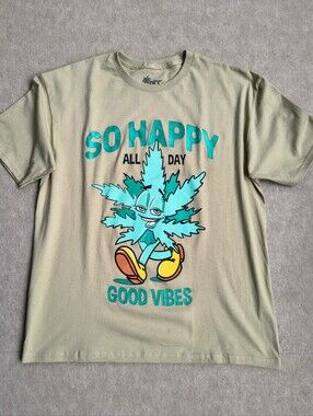 The Stoner Days" So Happy All Day" Good Vibes Graphic Short Sleeve T-shirt -H